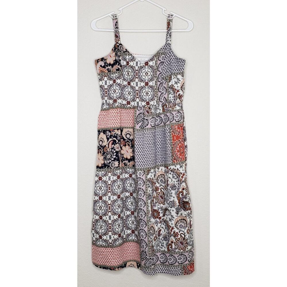 Rachel Zoe Sun Dress Sz 6 Sleeveless Multicolor V-Neck Midi Side Zip 100% Linen
